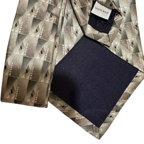 Pierre Cardin 100% Silk Taupe Sage Green Geometric Printed Necktie Tie‎ - Picture 4 of 4
